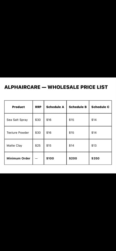 Alpha Haircare Wholesale Price List